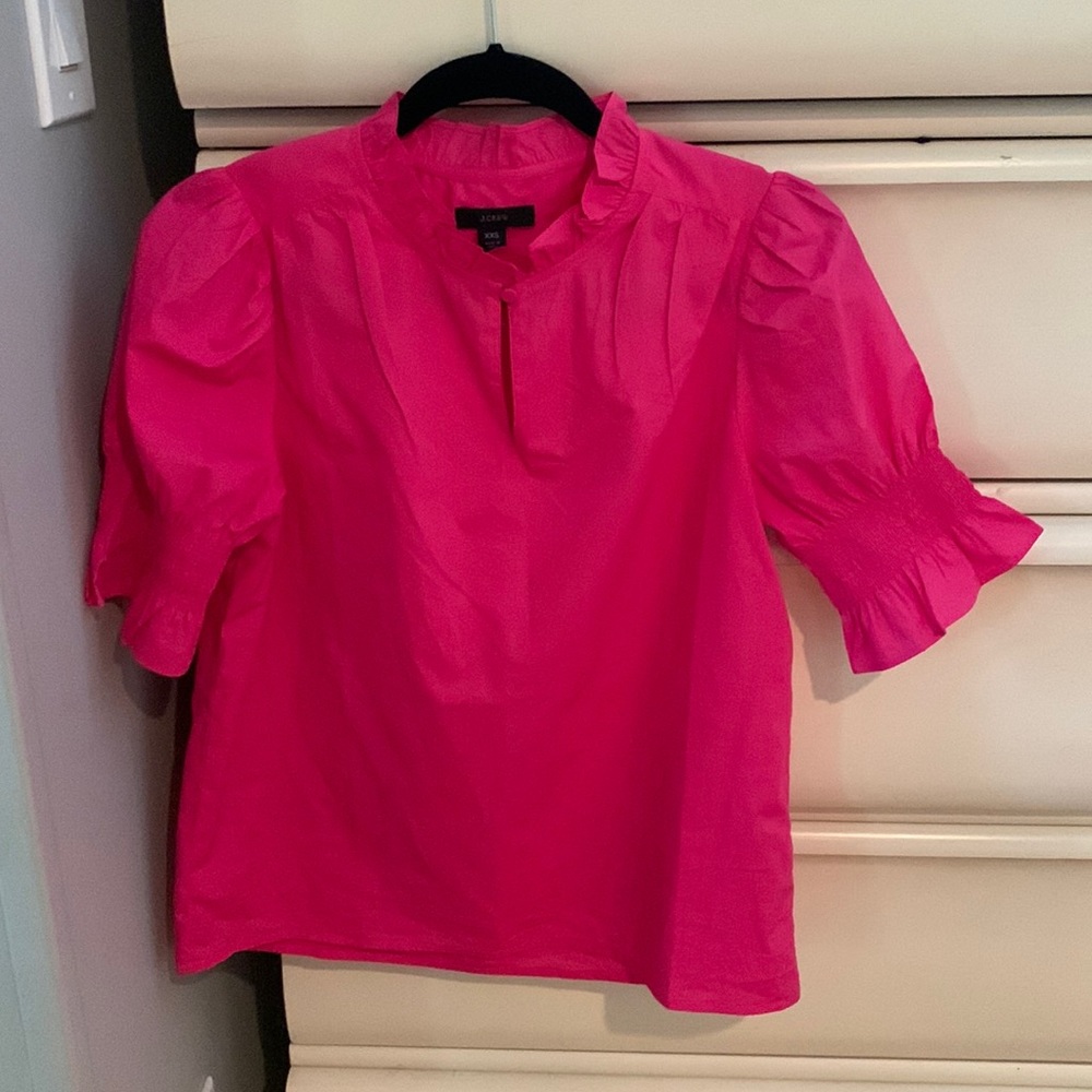 J.Crew pink/fuchsia XXS short sleeve blouse/ puff sleeve blouse